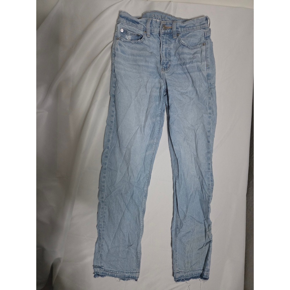 American Eagle Super High-Rise Straight Jeans Womens  Light Wash Stretch EUC